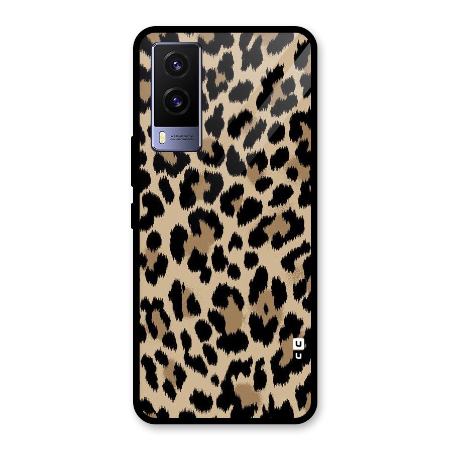 Brown Leapord Print Glass Back Case for Vivo V21e 5G