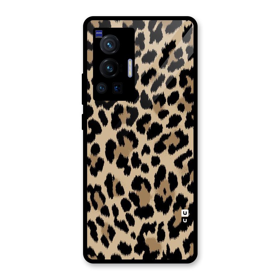 Brown Leapord Print Glass Back Case for Vivo X70 Pro