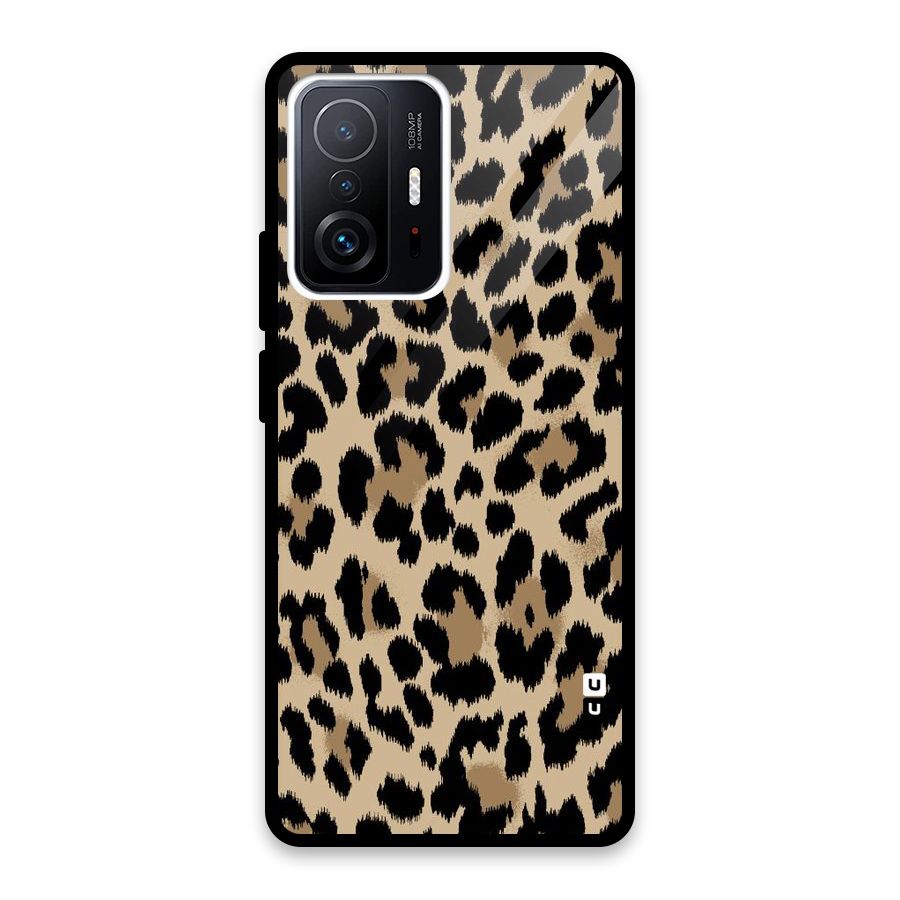 Brown Leapord Print Glass Back Case for Xiaomi 11T Pro