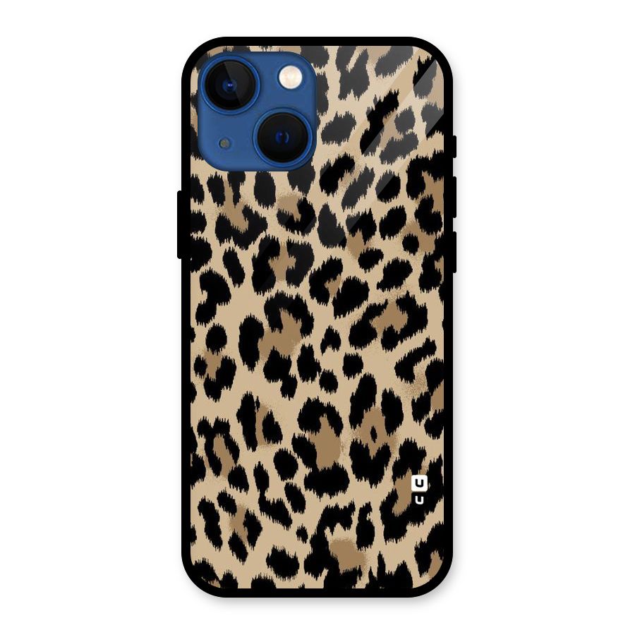 Brown Leapord Print Glass Back Case for iPhone 13 Mini