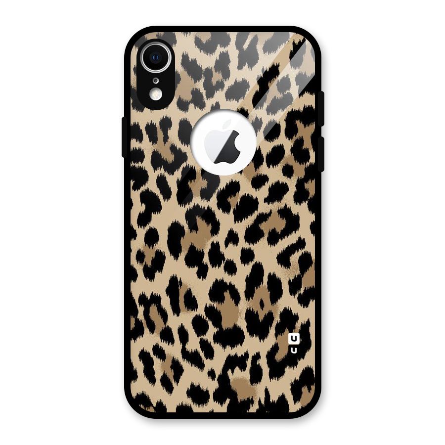 Brown Leapord Print Glass Back Case for iPhone XR Logo Cut
