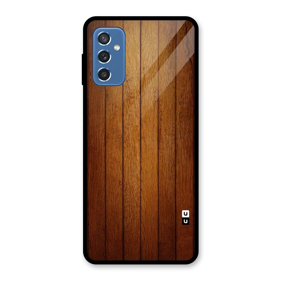 Brown Wood Design Glass Back Case for Galaxy M52 5G