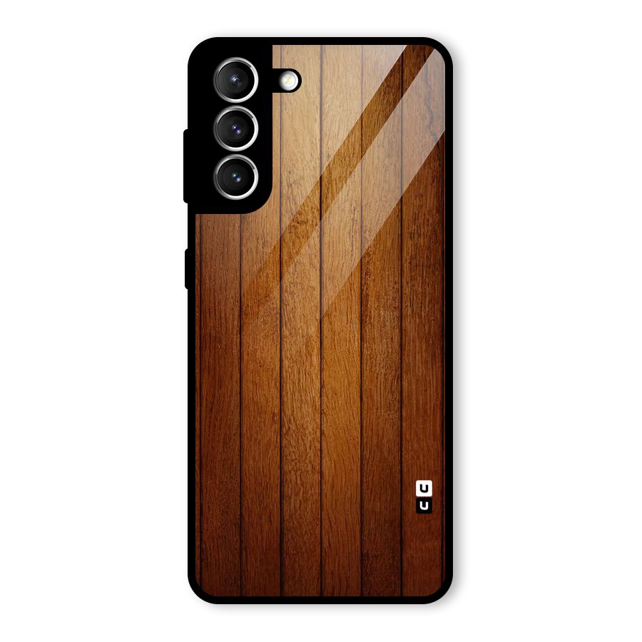 Brown Wood Design Glass Back Case for Galaxy S21 5G