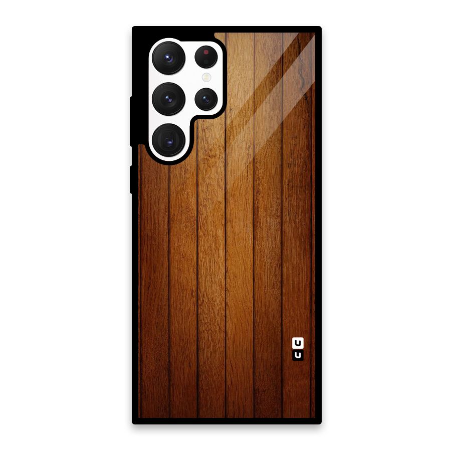Brown Wood Design Glass Back Case for Galaxy S22 Ultra 5G