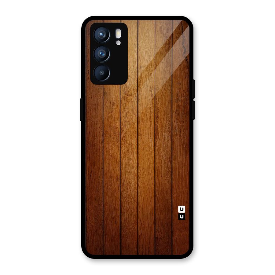 Brown Wood Design Glass Back Case for Oppo Reno6 5G