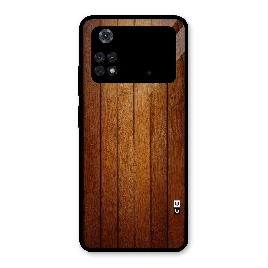 Brown Wood Design Glass Back Case for Poco M4 Pro 4G