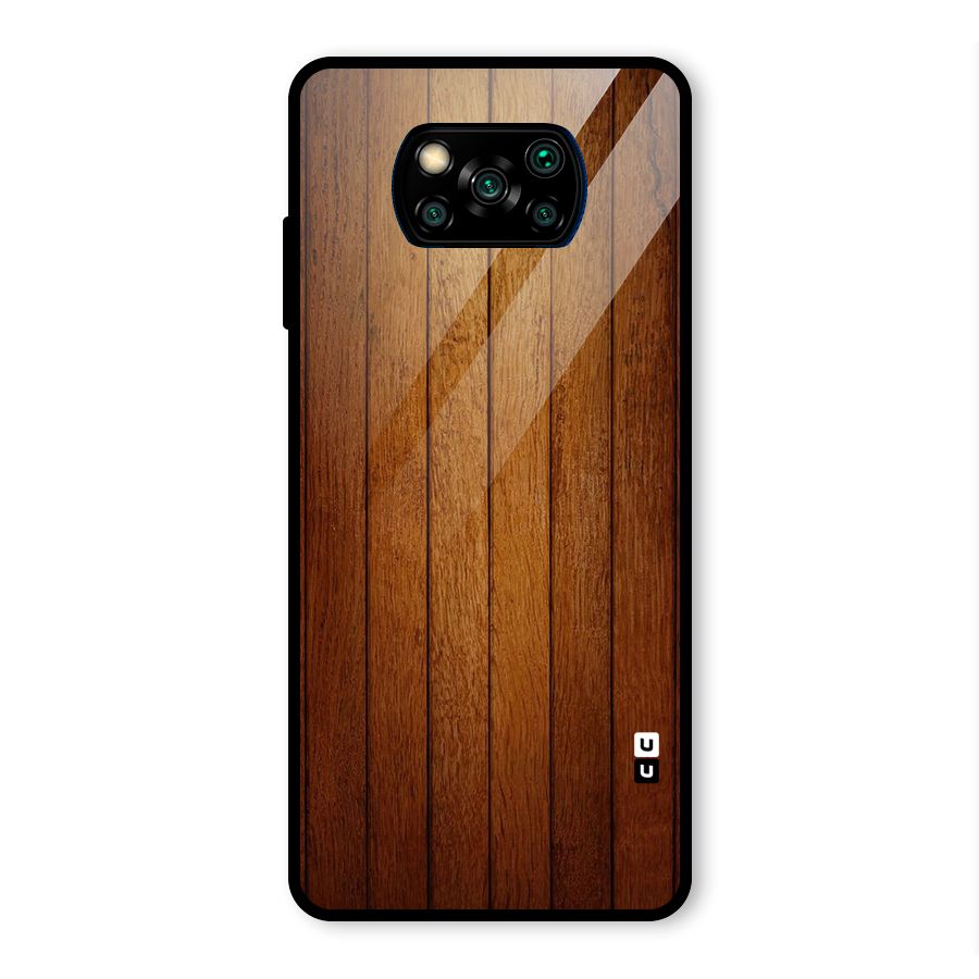 Brown Wood Design Glass Back Case for Poco X3 Pro