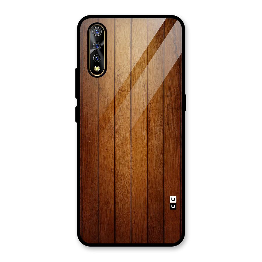 Brown Wood Design Glass Back Case for Vivo S1