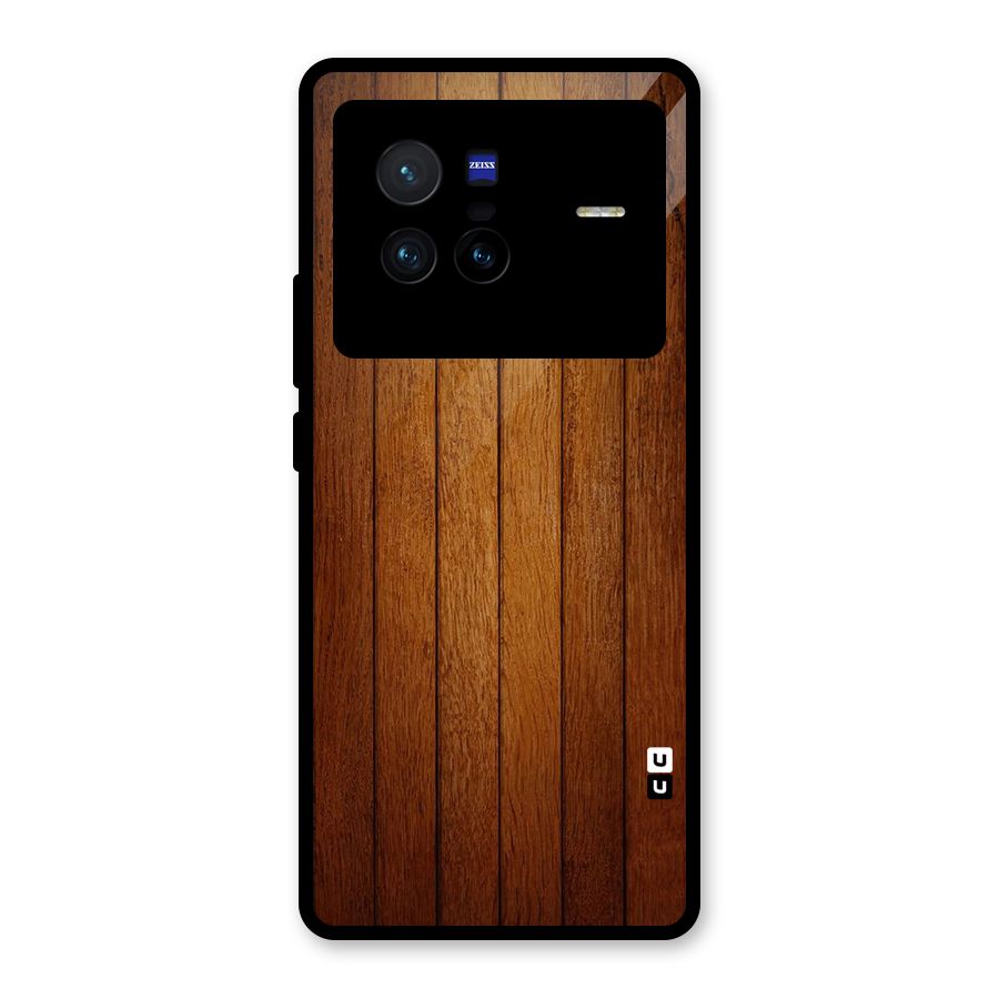Brown Wood Design Glass Back Case for Vivo X80