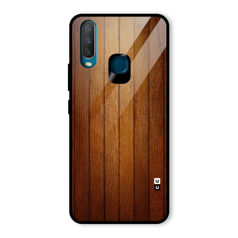 Brown Wood Design Glass Back Case for Vivo Y12