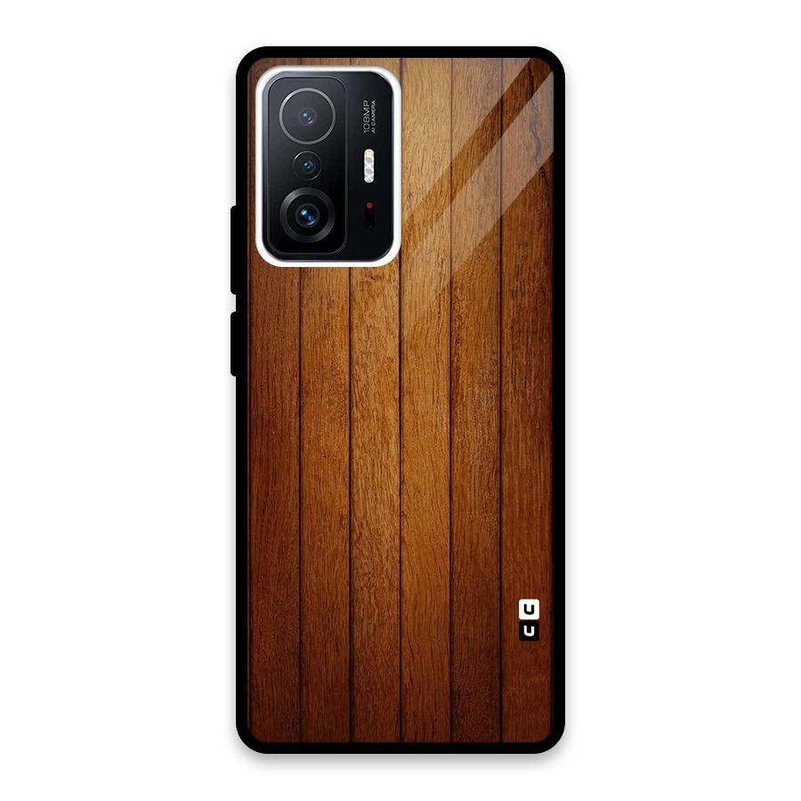 Brown Wood Design Glass Back Case for Xiaomi 11T Pro
