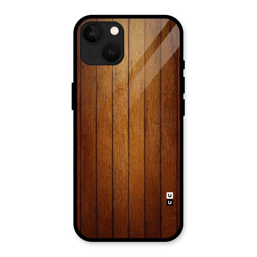 Brown Wood Design Glass Back Case for iPhone 13