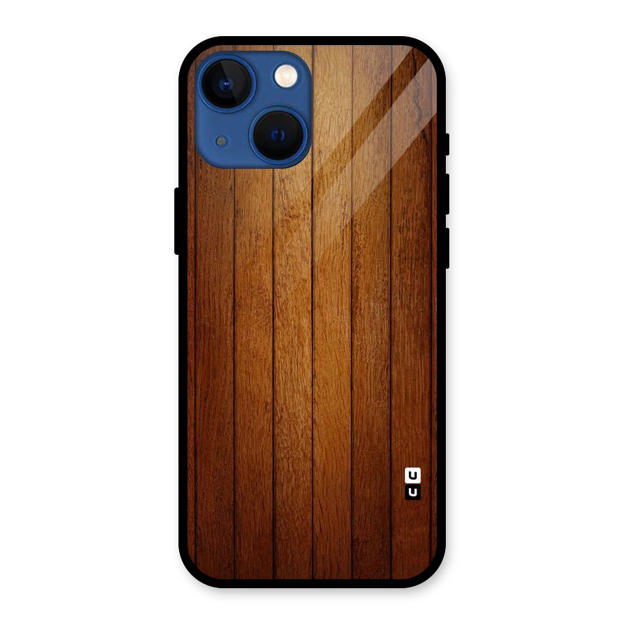 Brown Wood Design Glass Back Case for iPhone 13 Mini