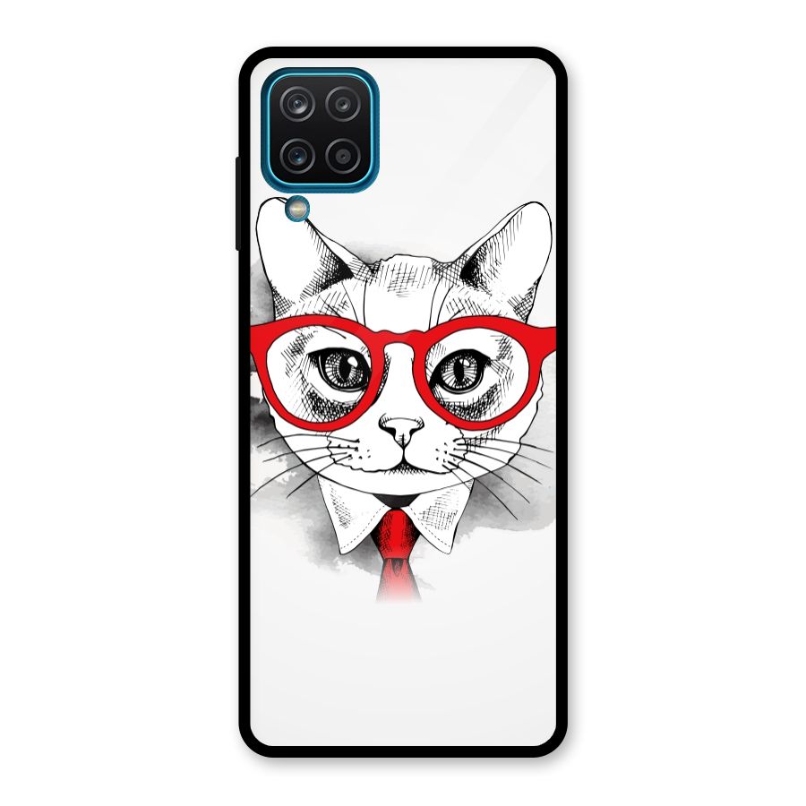 Business Cat Glass Back Case for Galaxy A12