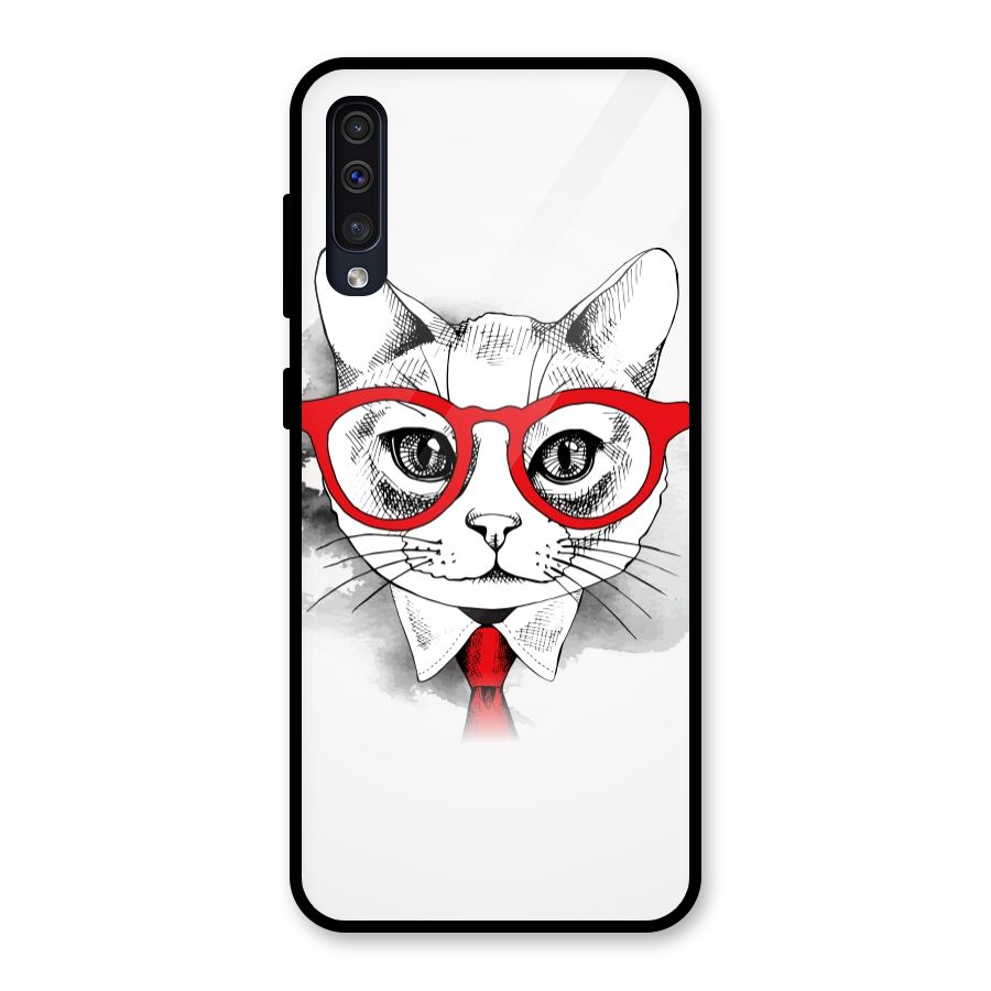 Business Cat Glass Back Case for Galaxy A50