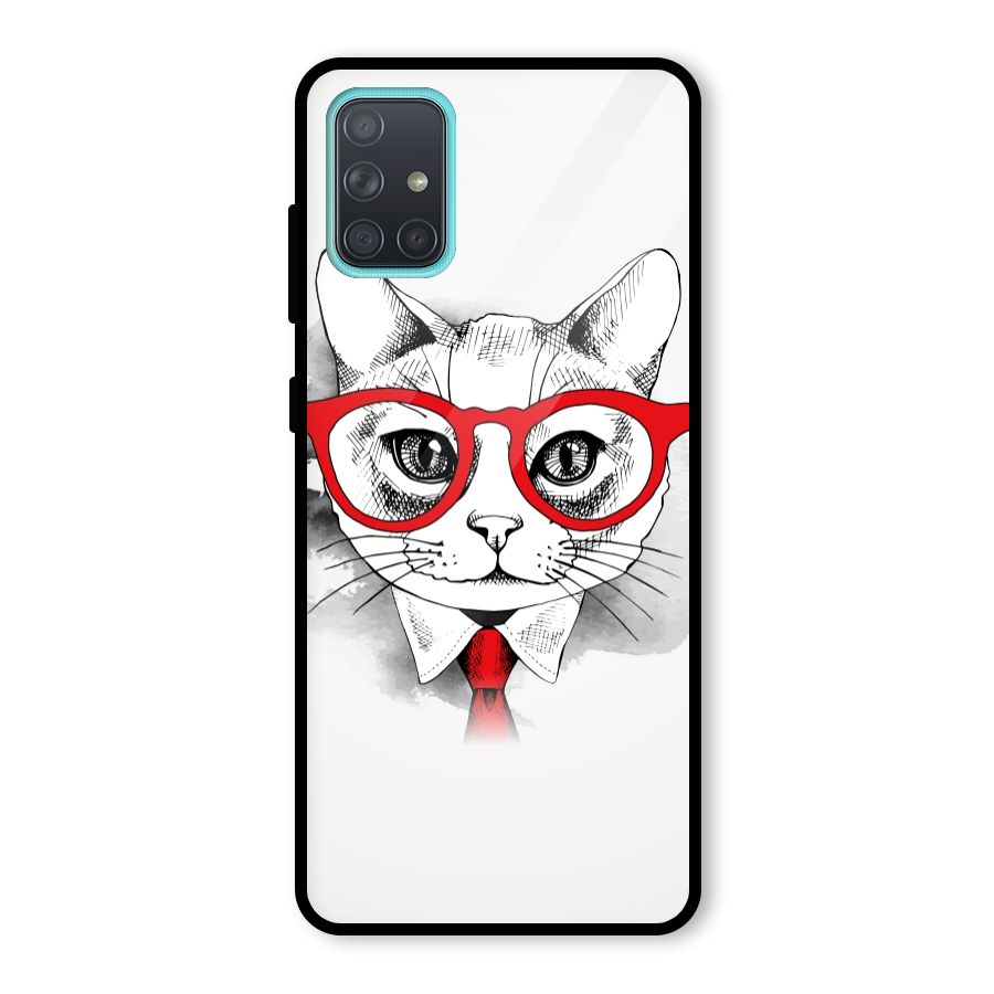 Business Cat Glass Back Case for Galaxy A71