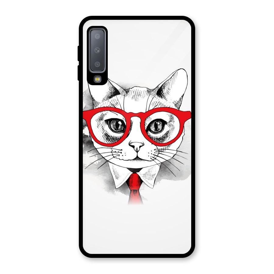 Business Cat Glass Back Case for Galaxy A7 (2018)