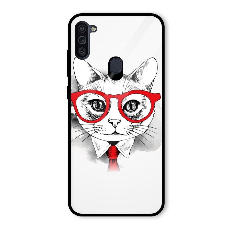 Business Cat Glass Back Case for Galaxy M11