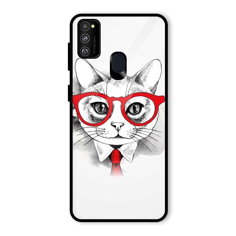 Business Cat Glass Back Case for Galaxy M30s