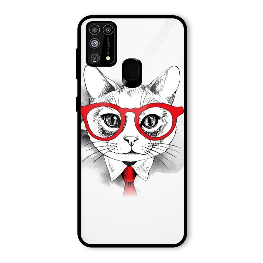 Business Cat Glass Back Case for Galaxy M31