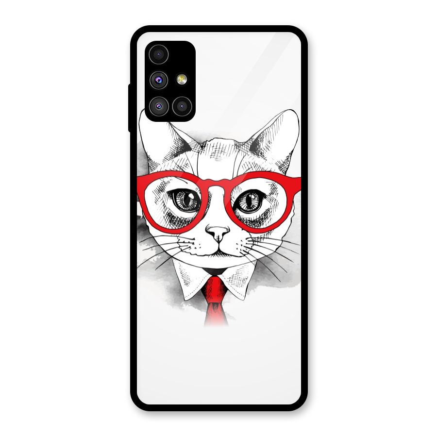 Business Cat Glass Back Case for Galaxy M51