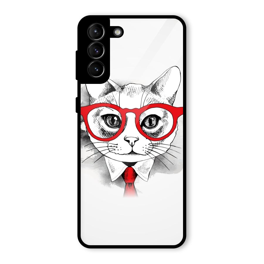 Business Cat Glass Back Case for Galaxy S21 Plus