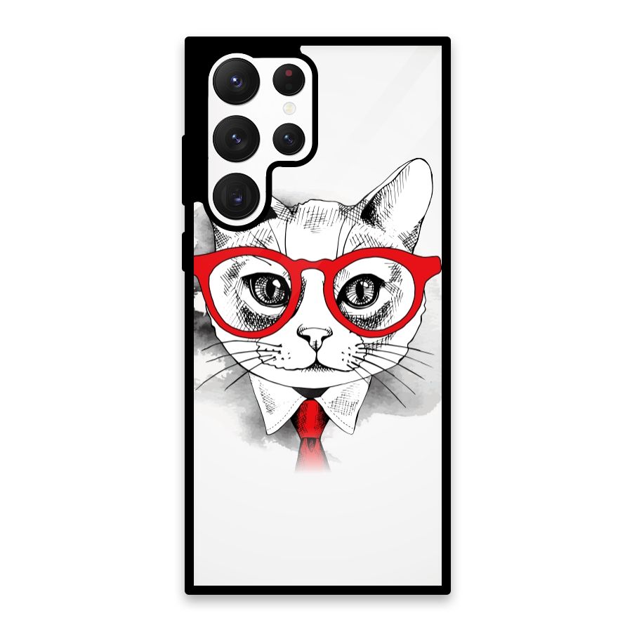 Business Cat Glass Back Case for Galaxy S22 Ultra 5G