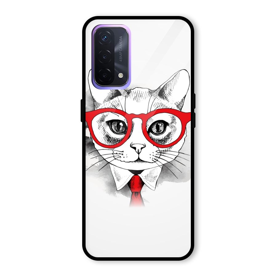 Business Cat Glass Back Case for Oppo A74 5G