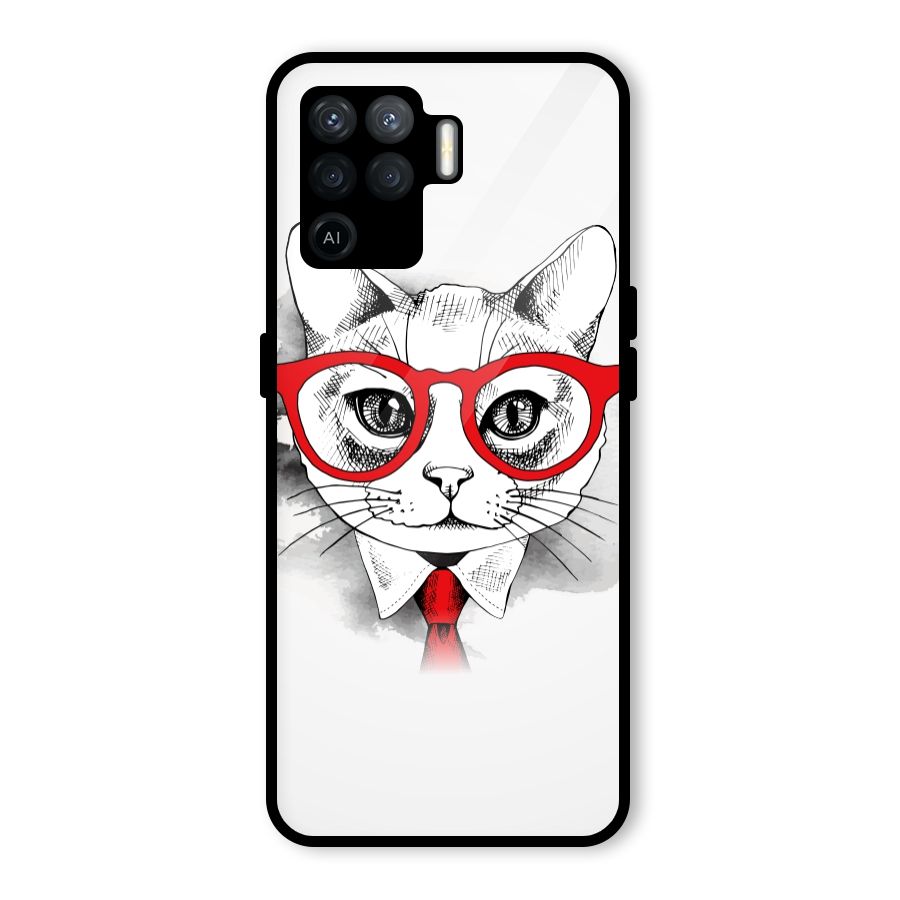 Business Cat Glass Back Case for Oppo F19 Pro
