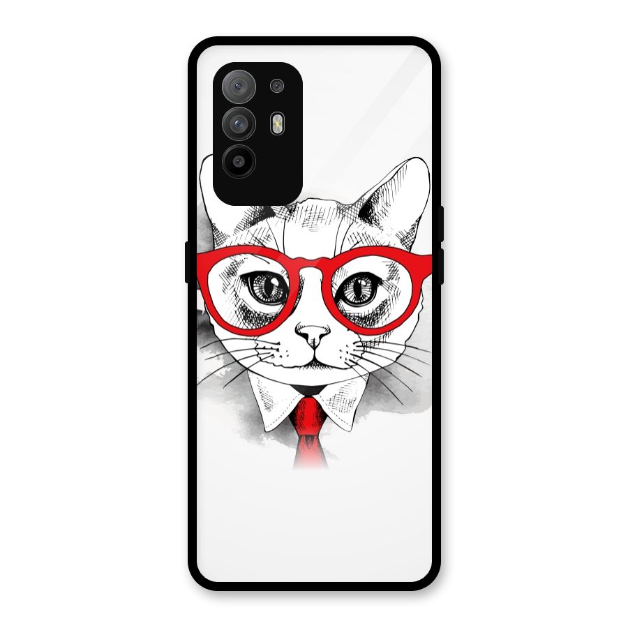 Business Cat Glass Back Case for Oppo F19 Pro Plus 5G