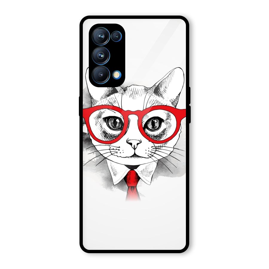 Business Cat Glass Back Case for Oppo Reno5 Pro 5G