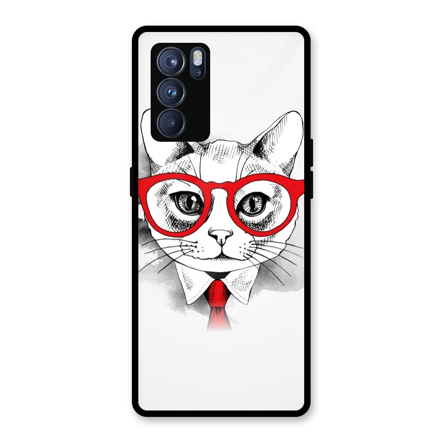 Business Cat Glass Back Case for Oppo Reno6 Pro 5G