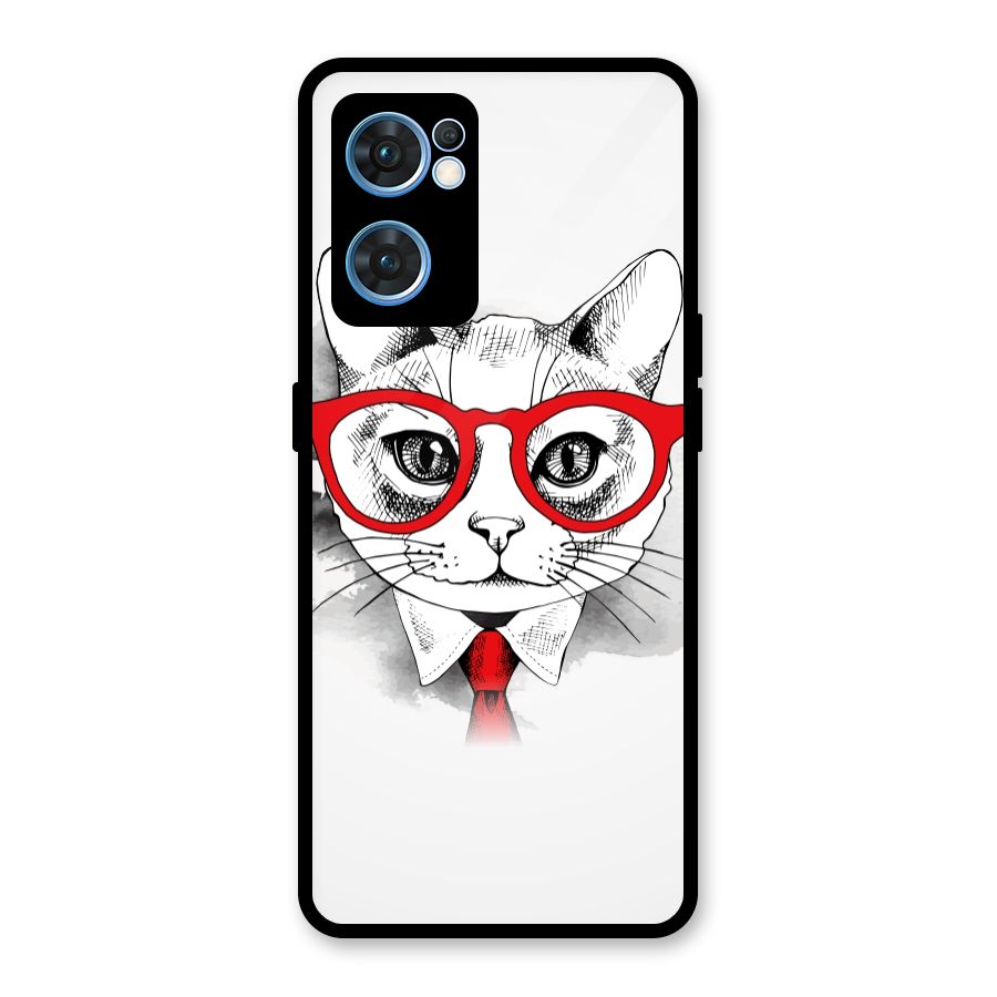 Business Cat Glass Back Case for Oppo Reno7 5G