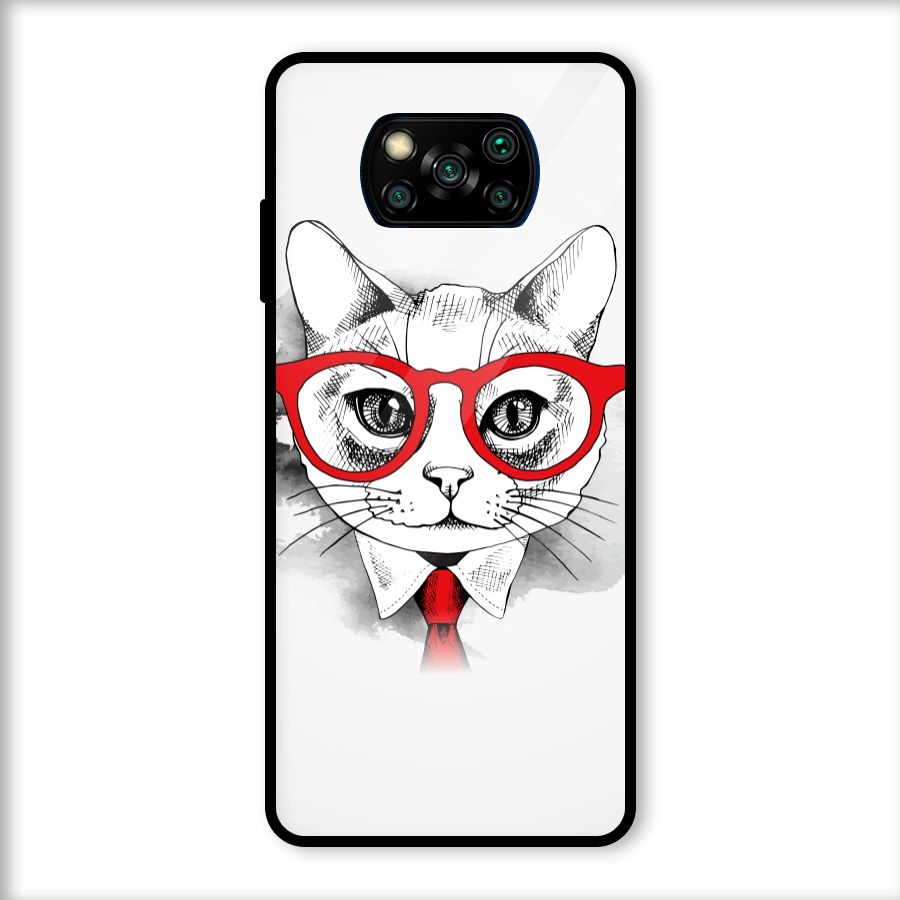 Business Cat Glass Back Case for Poco X3