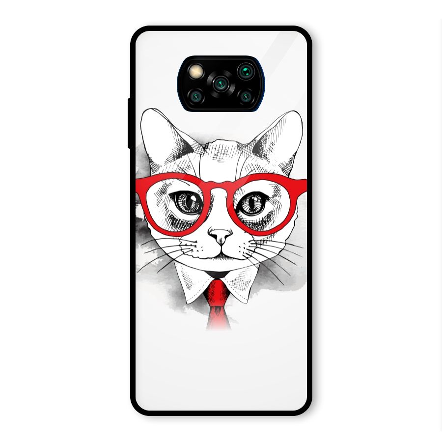 Business Cat Glass Back Case for Poco X3 Pro