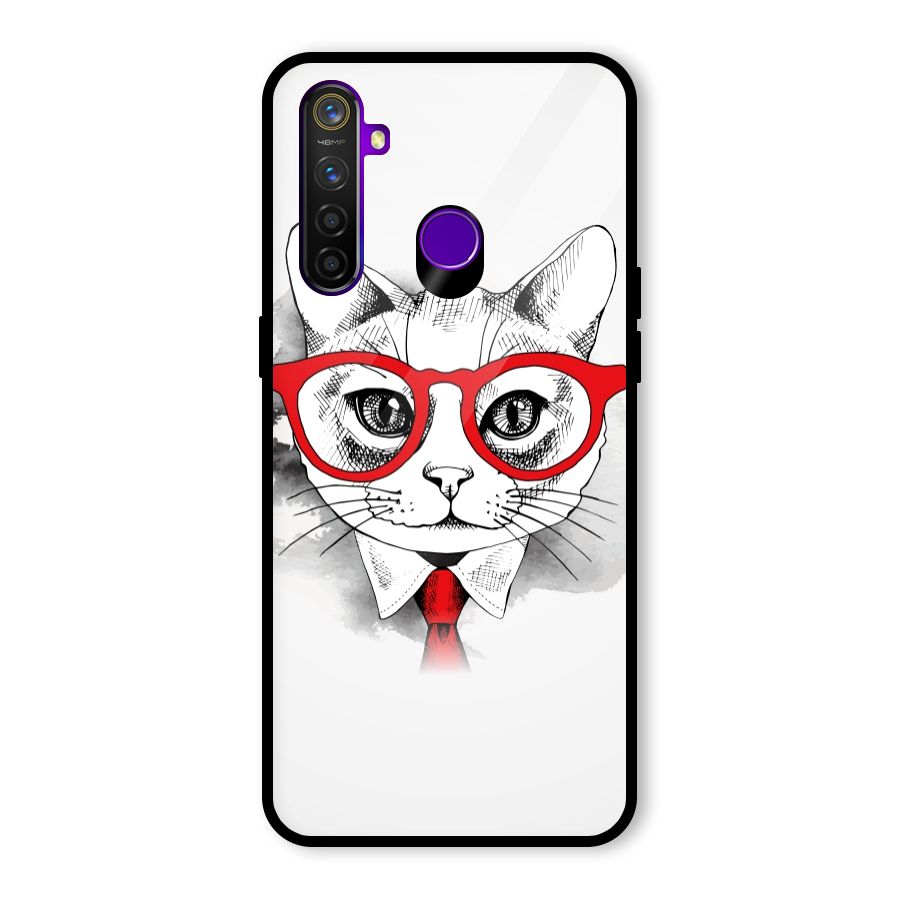 Business Cat Glass Back Case for Realme 5 Pro