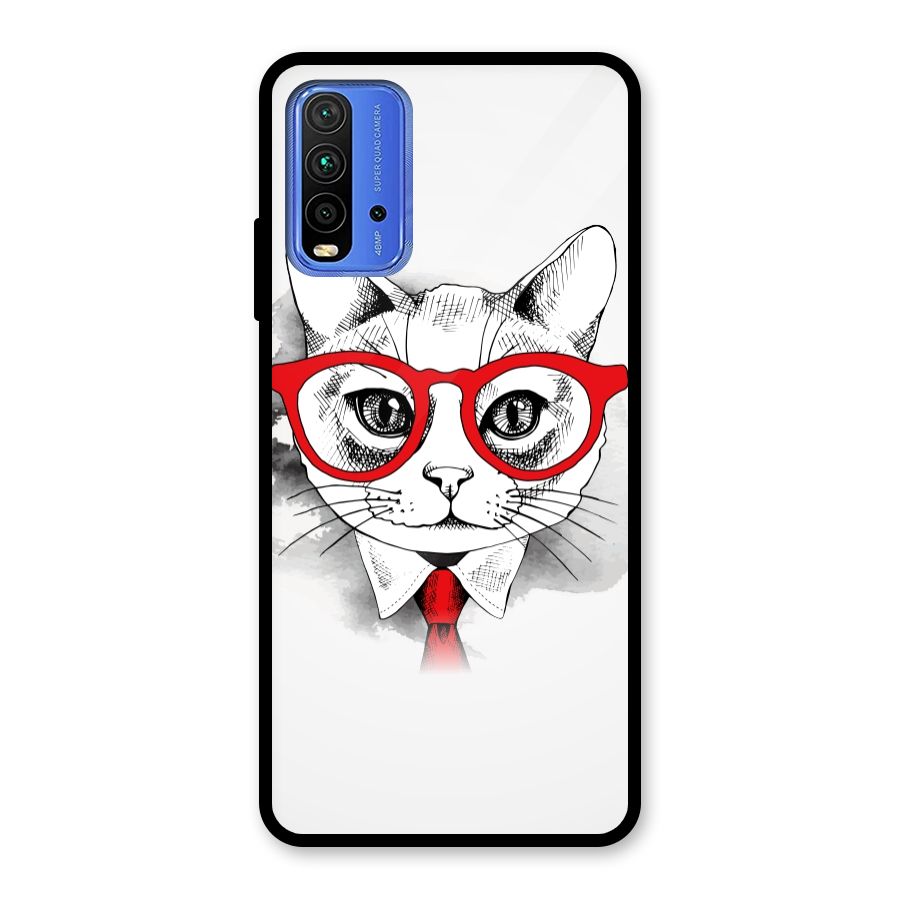 Business Cat Glass Back Case for Redmi 9 Power