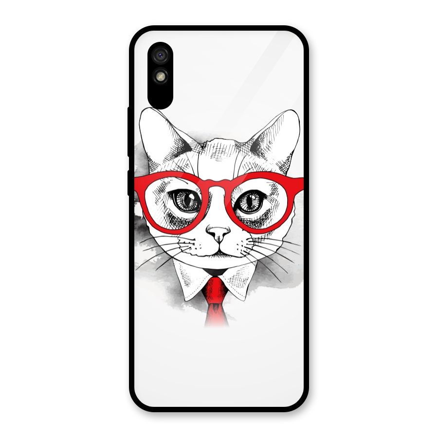 Business Cat Glass Back Case for Redmi 9i