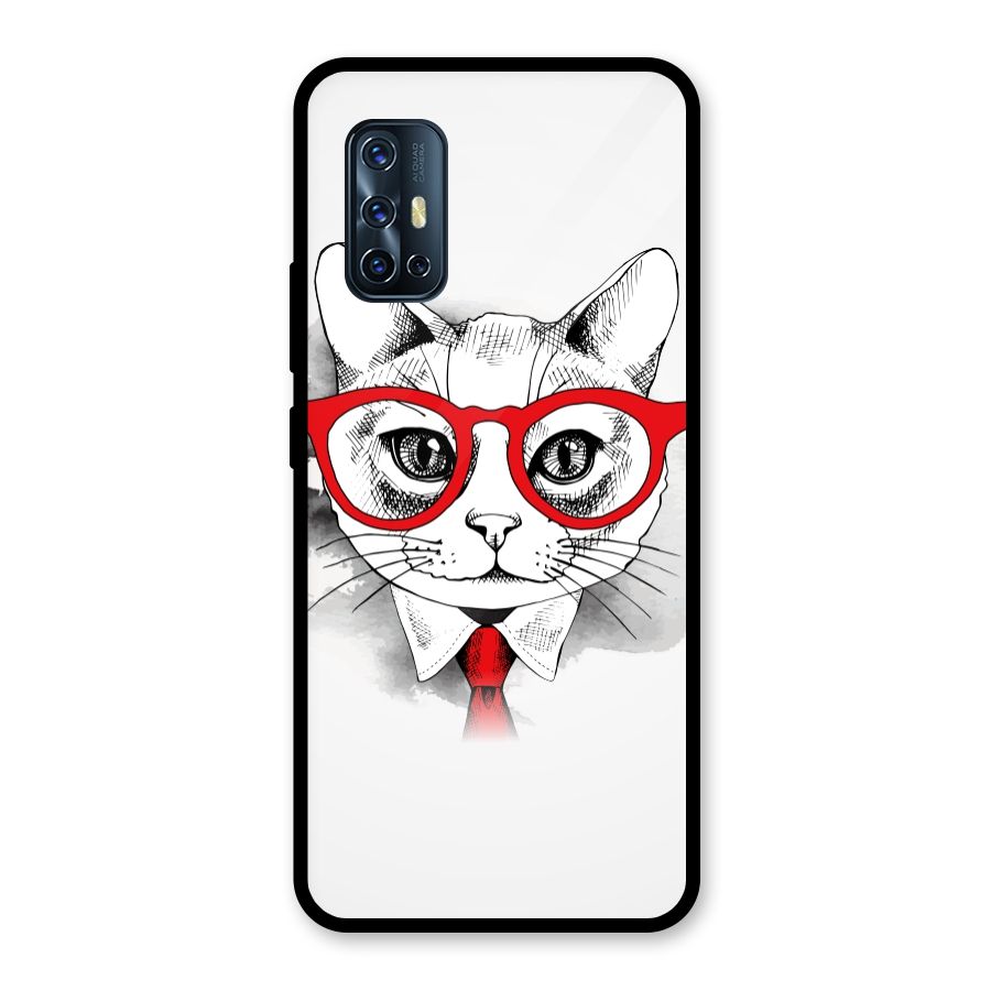 Business Cat Glass Back Case for Vivo V17