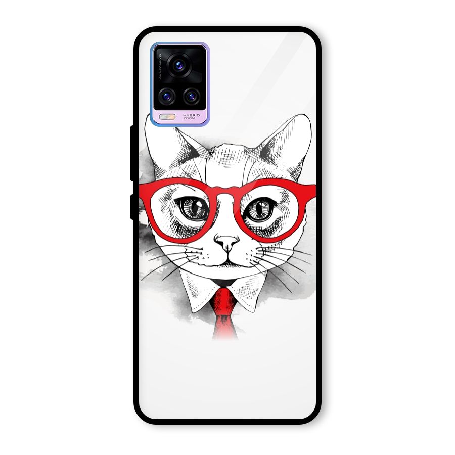 Business Cat Glass Back Case for Vivo V20 Pro