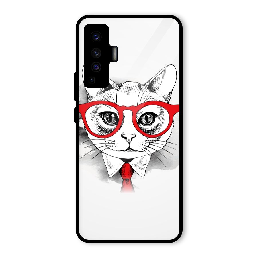 Business Cat Glass Back Case for Vivo X50