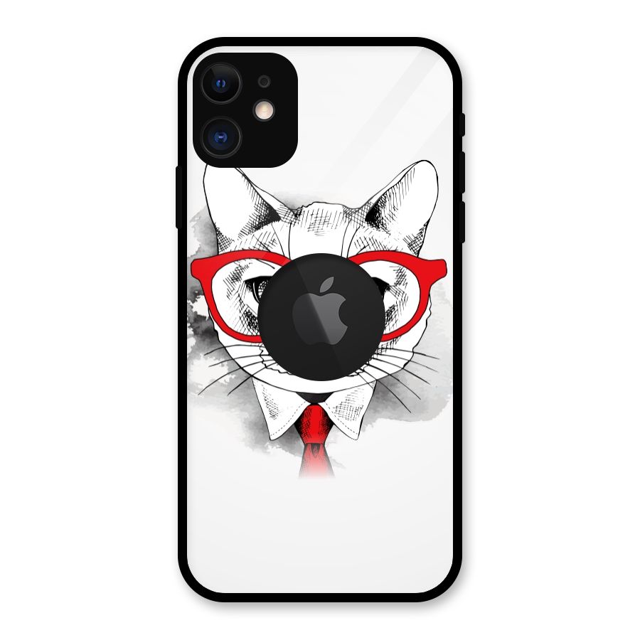 Business Cat Glass Back Case for iPhone 11 Logo Cut