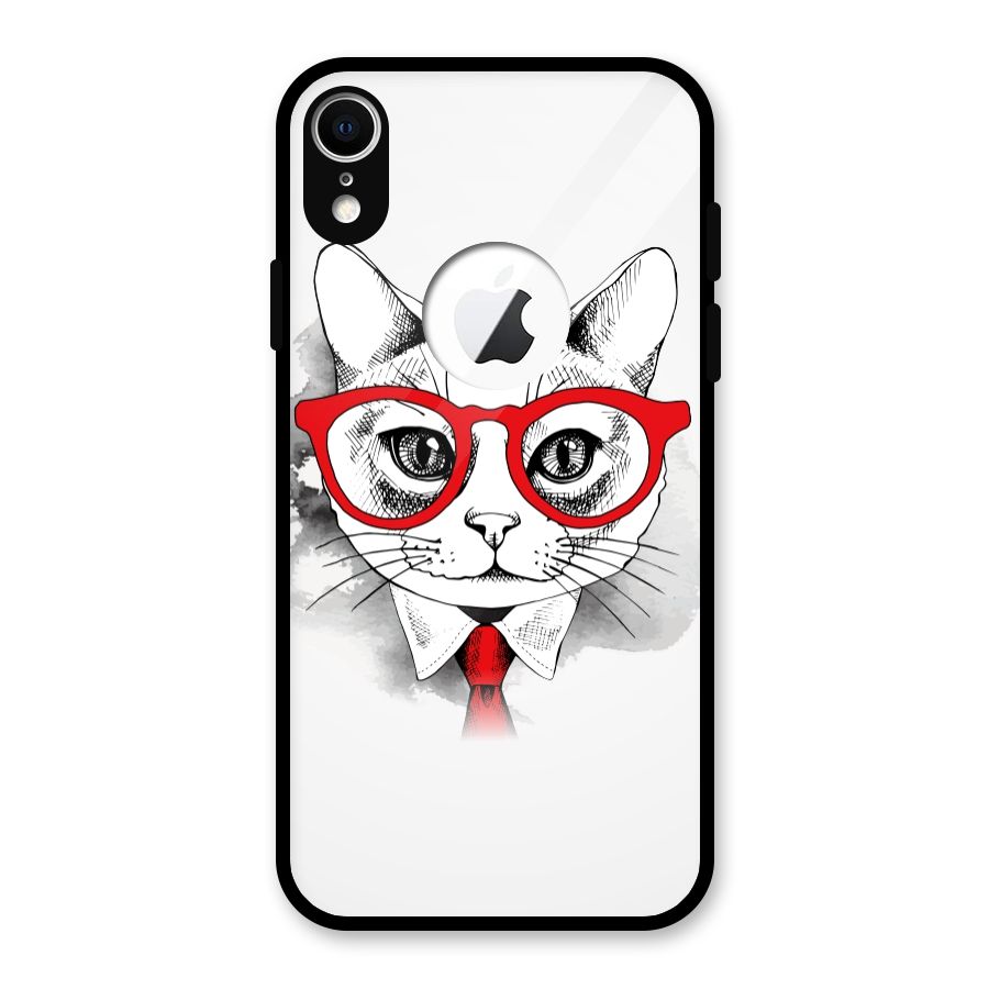 Business Cat Glass Back Case for iPhone XR Logo Cut
