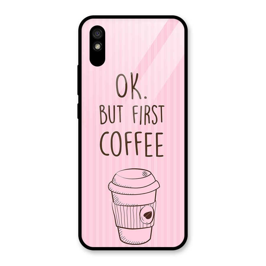 But First Coffee (Pink) Glass Back Case for Redmi 9A