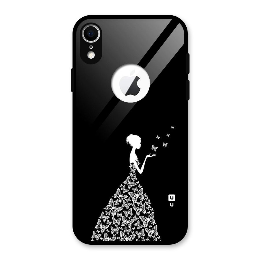 Butterfly Dress Glass Back Case for iPhone XR Logo Cut
