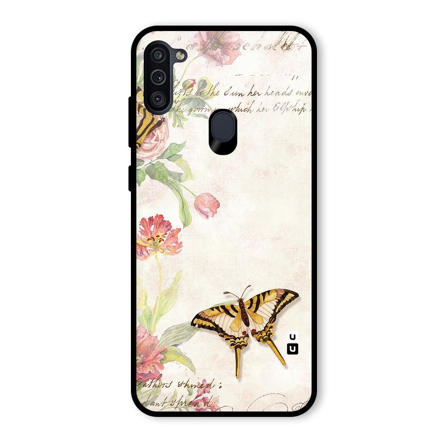 Butterfly Floral Glass Back Case for Galaxy M11