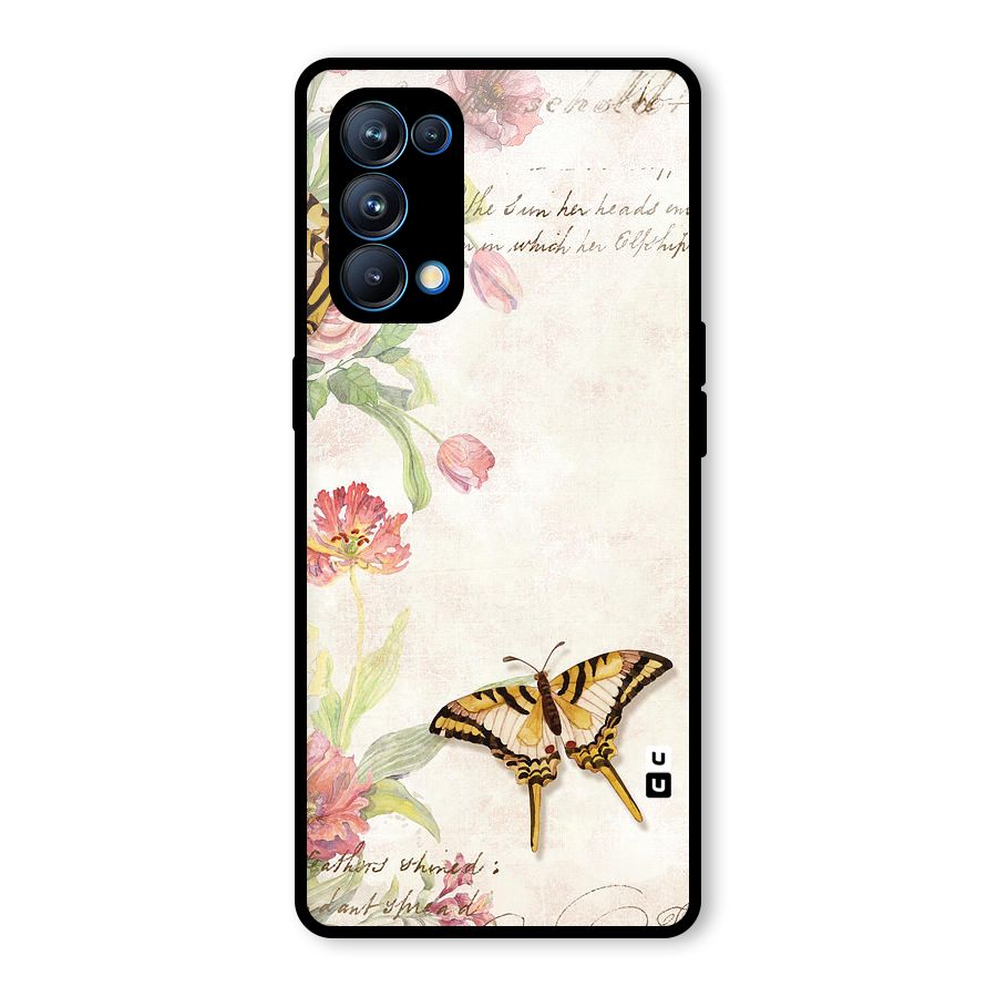 Butterfly Floral Glass Back Case for Oppo Reno5 Pro 5G