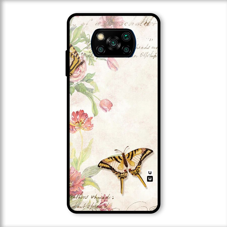 Butterfly Floral Glass Back Case for Poco X3