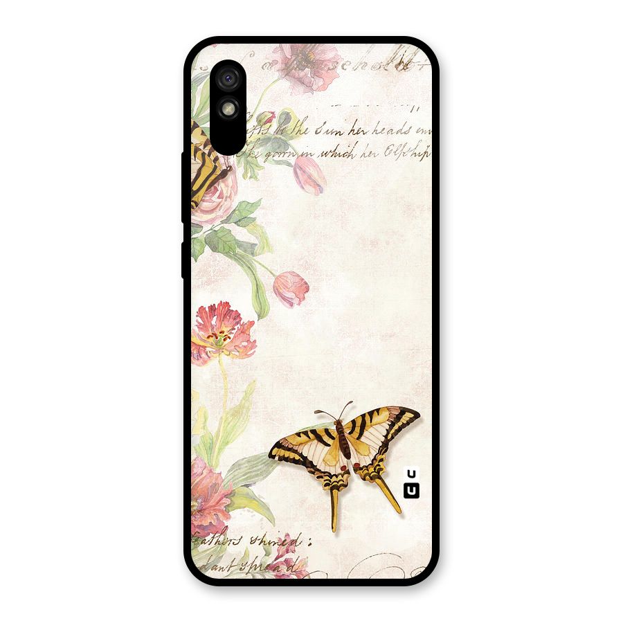 Butterfly Floral Glass Back Case for Redmi 9i
