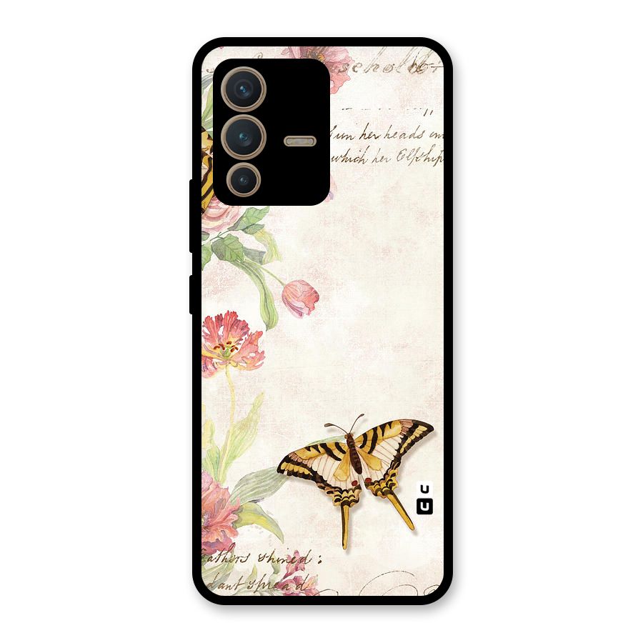 Butterfly Floral Glass Back Case for Vivo V23 5G
